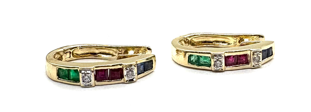 14k Yellow Gold with Multi-Colored Stone Earrings