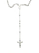 .925 Sterling Silver Beaded Rosary Necklace Silver rosary necklace with a cross pendant on a white background