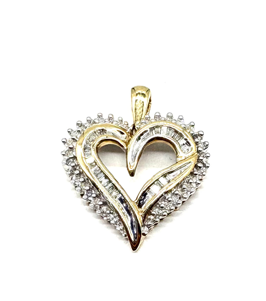 14k Yellow Gold Diamond Ribbon Heart Pendant