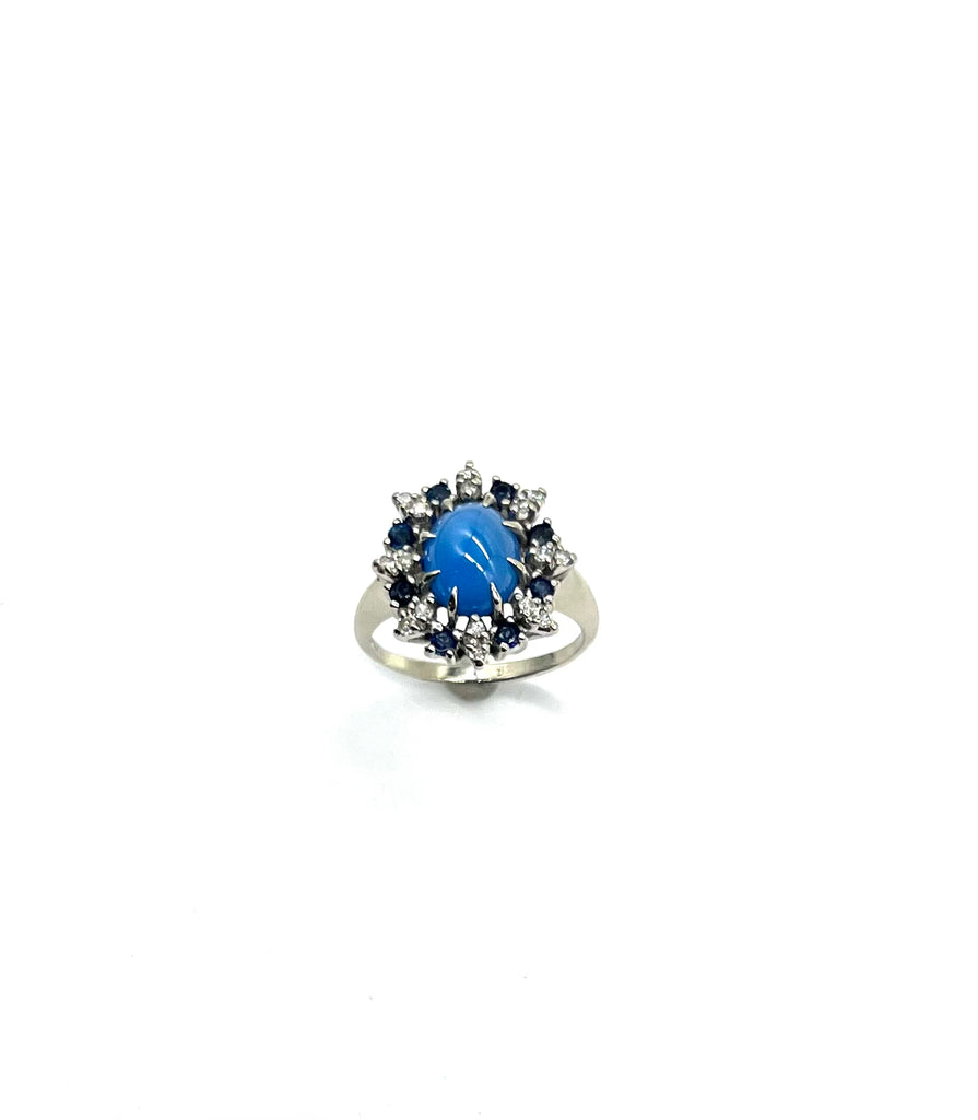 White Gold Lindy Star Sapphire Ring with Diamonds and Blue Sapphires