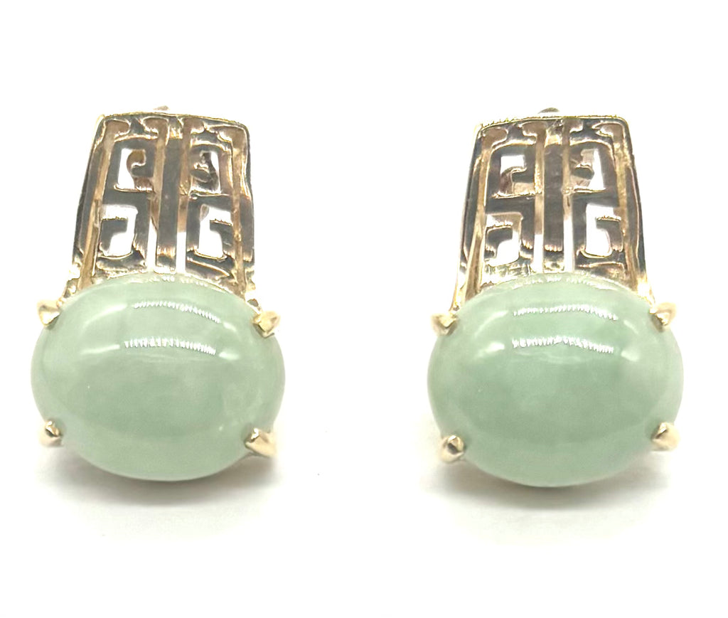 14k Green Jade Oval Cutout Earrings