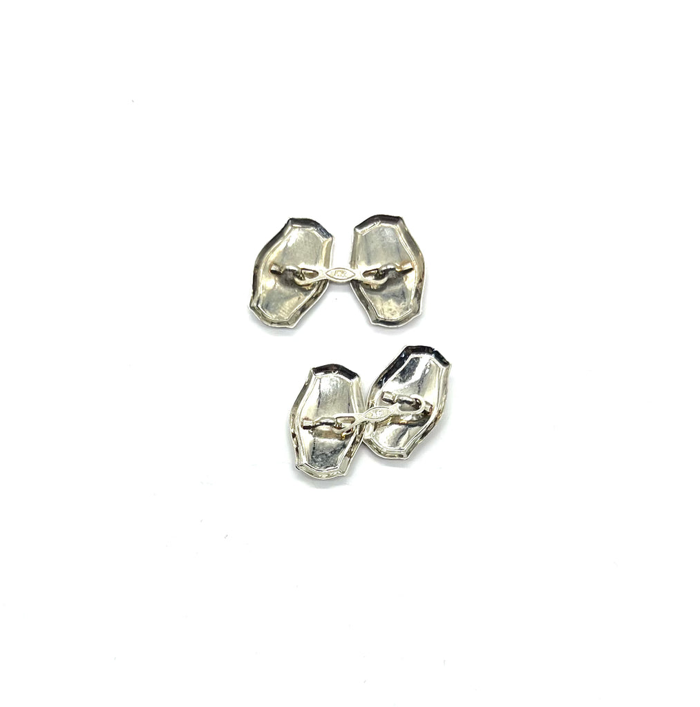 14k White Gold Etched Cuff Links black