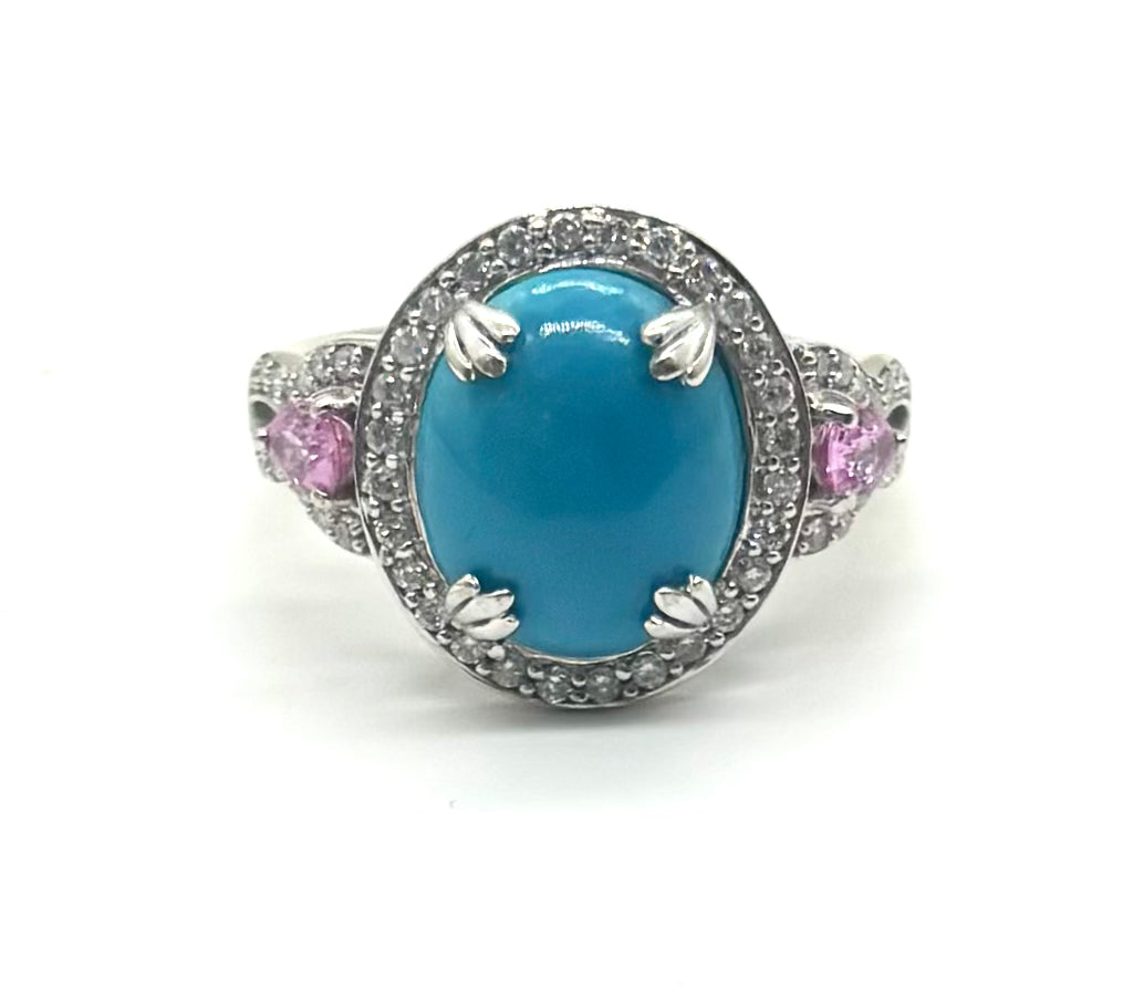 14k Turquoise Ring with Diamond and Pink Sapphire