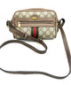 Gucci handbag with monogram pattern and iconic logo on a white background