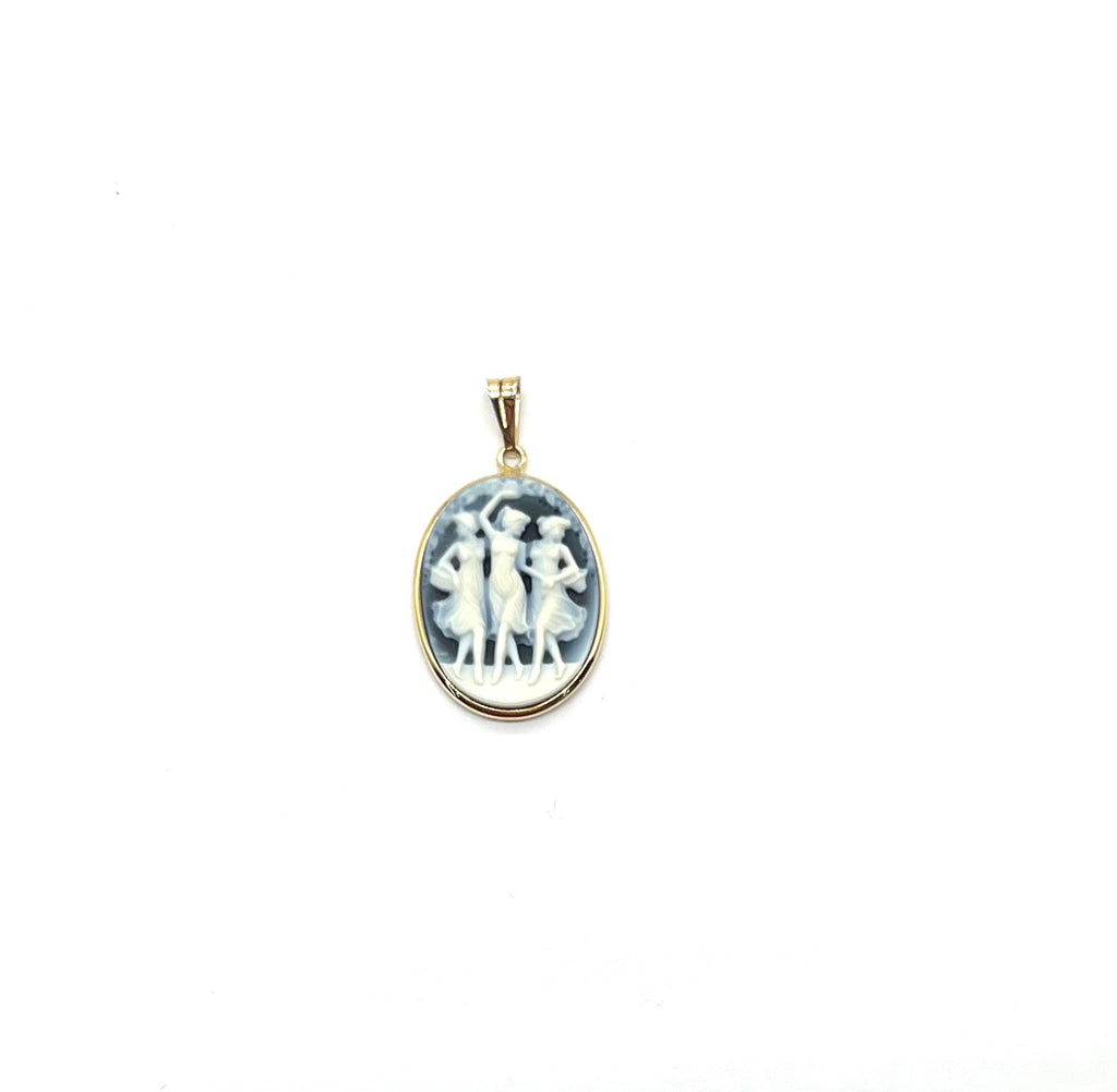 Blue and White Cameo Pendant with 3 Women