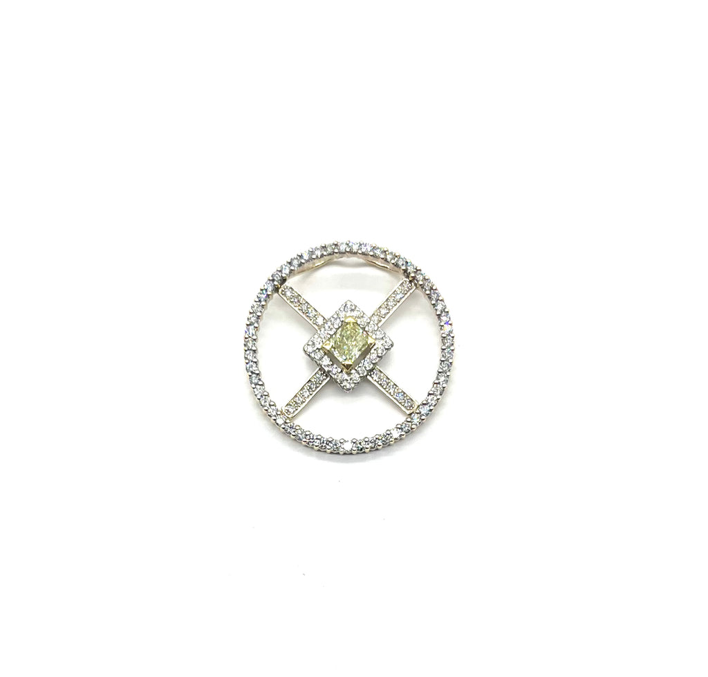 Custom 3.25ctw Diamond Circle Pendant with Fancy Yellow Diamond