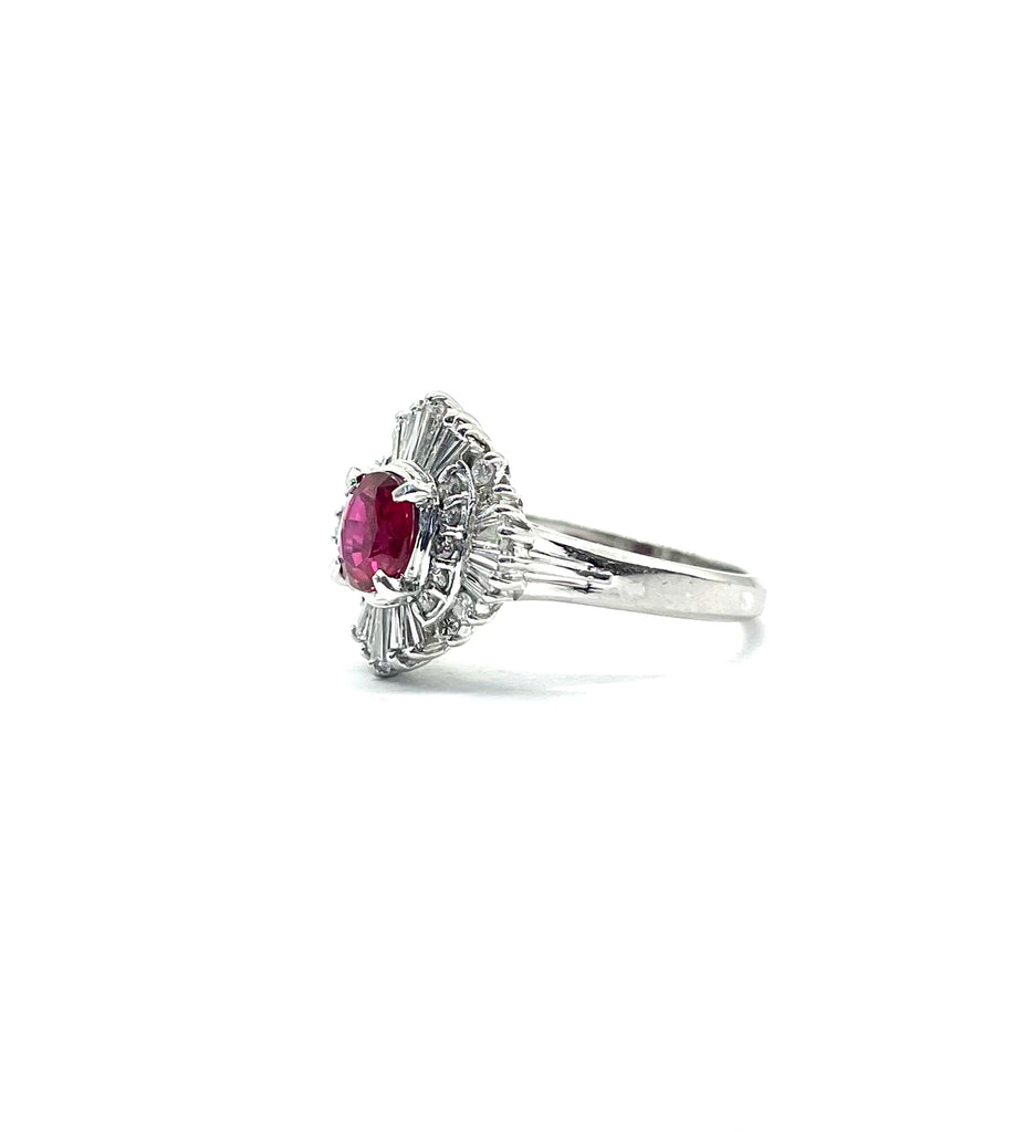 Vintage Platinum Ruby and Diamond Ring side