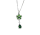 Green gemstone necklace with silver chain on a white background