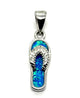 .925 Sterling Silver Blue Opal Flip Flop Pendant Silver flip-flop pendant with blue opal inlay on a white background
