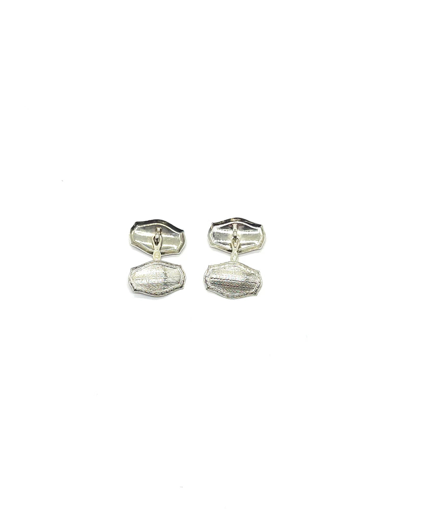 14k White Gold Etched Cuff Links far