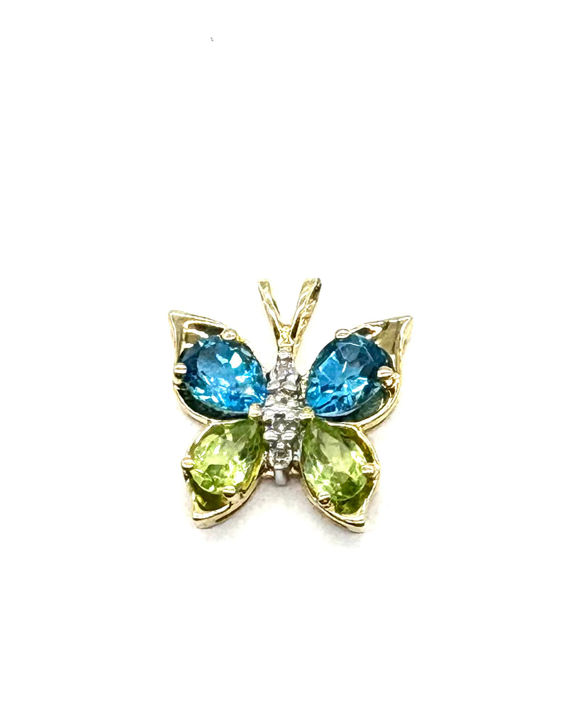 14k Blue Topaz and Peridot Butterfly Pendant