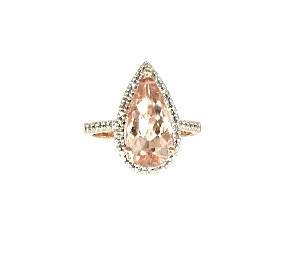 10k Rose Gold Morganite Pear Halo Ring close