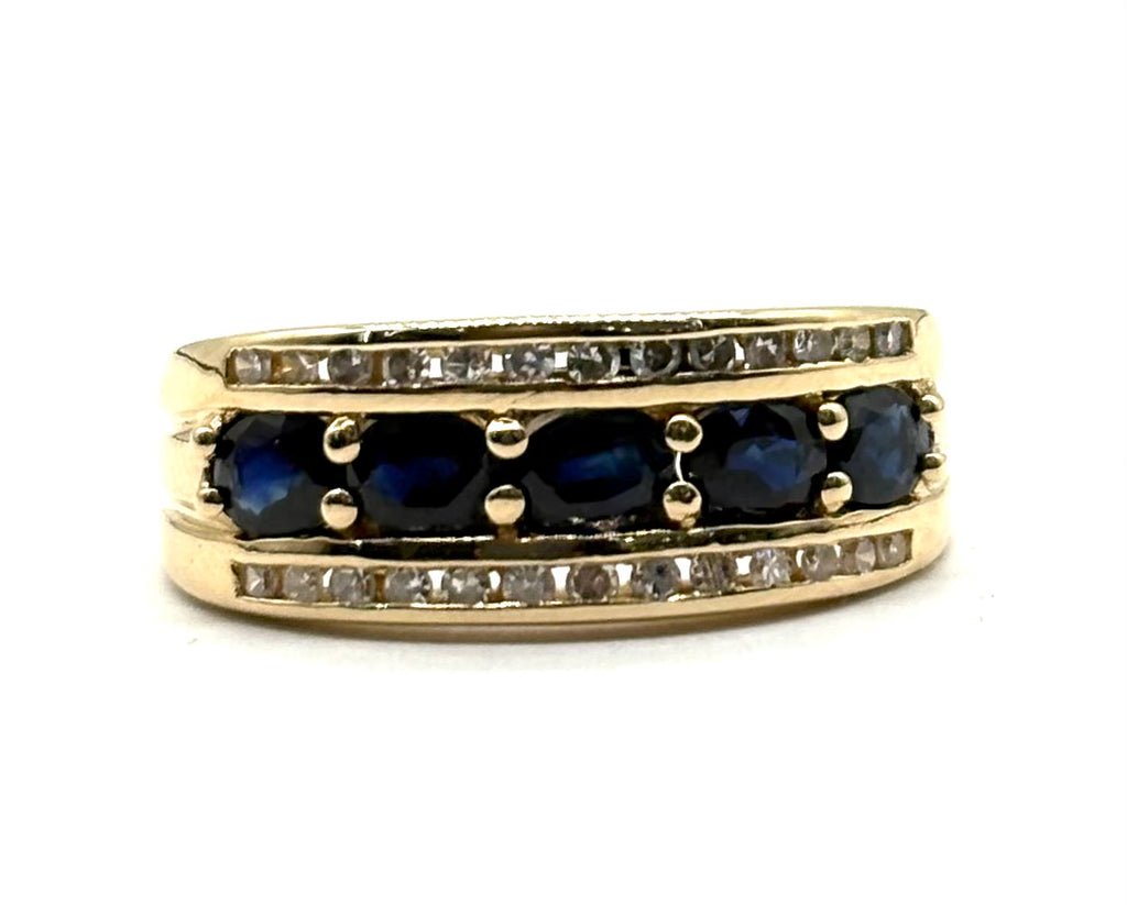 14k Diamond and Sapphire 3 Row Band