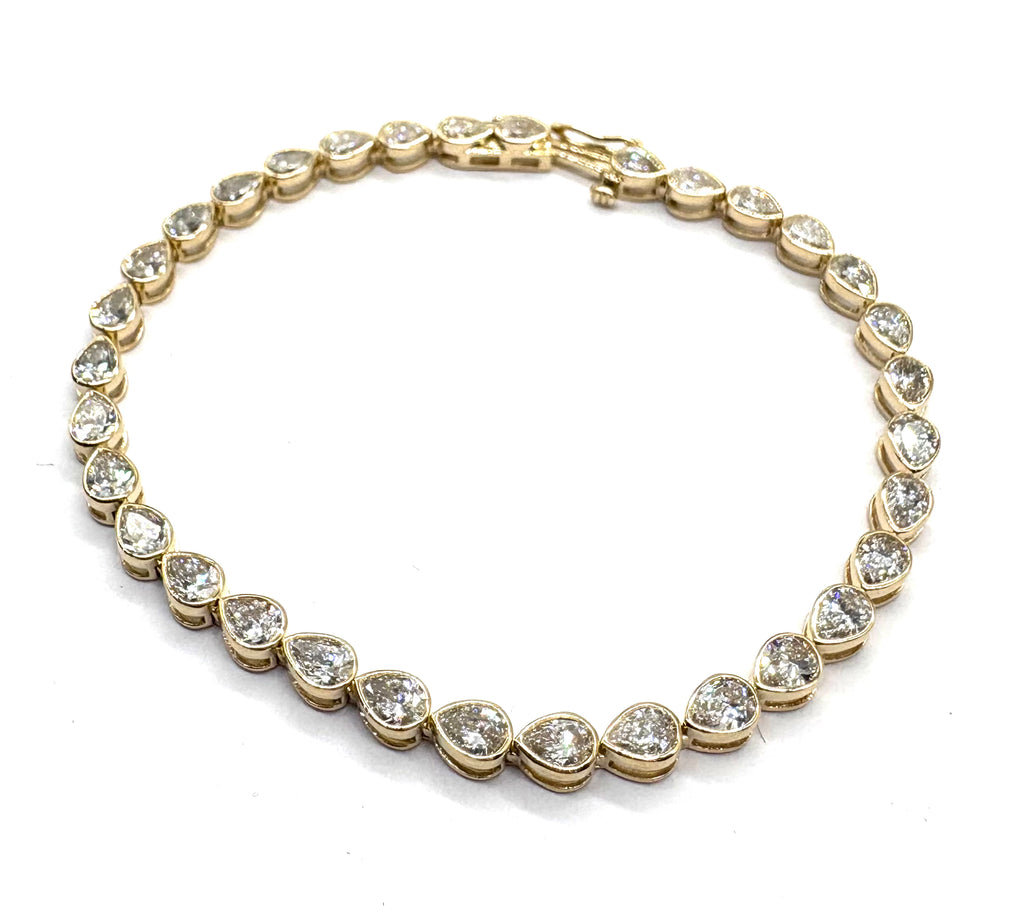 14k Lab Pear Bezel Set Tennis Bracelet