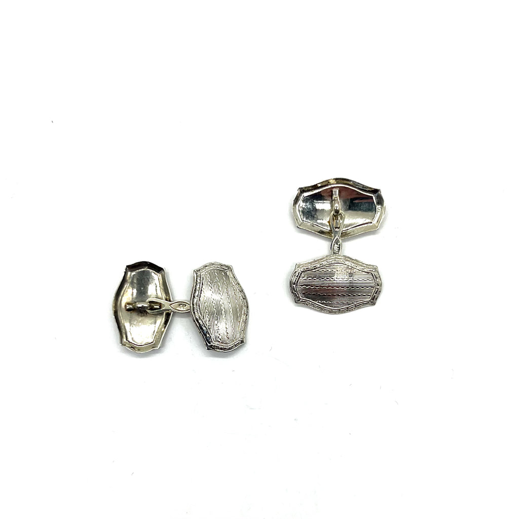 14k White Gold Etched Cuff Links