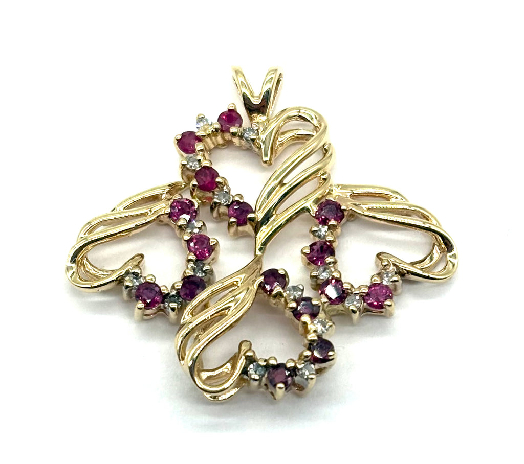 14k Ruby 4 Way Heart Pendant