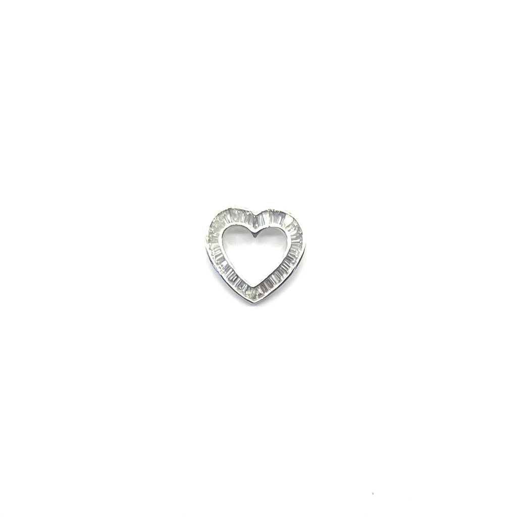 14k White Gold Diamond Baguette Heart Pendant