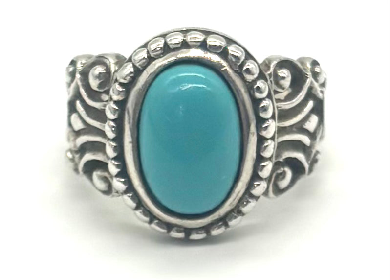 .925 Sterling Silver Turquoise Oval Framed Ring