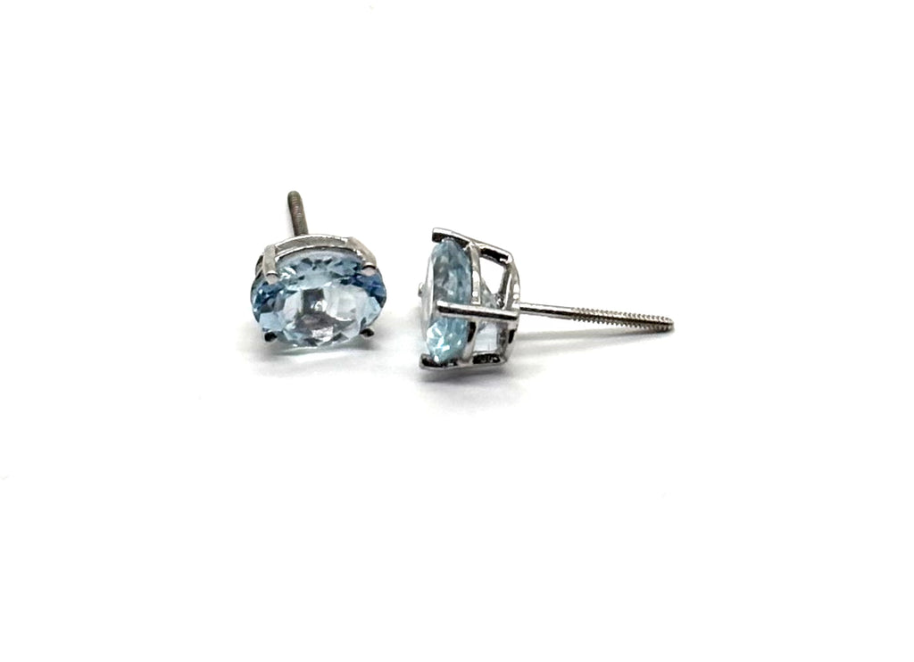 10k Aquamarine Basket Set Earrings side