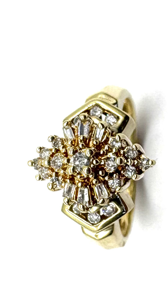 14k Diamond Step Cluster Ring