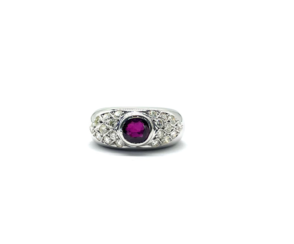 18k White Gold Bezel Set Ruby and Diamond Ring