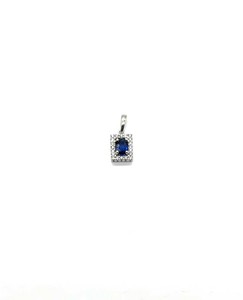 White Gold Sapphire and Diamond Halo Pendant