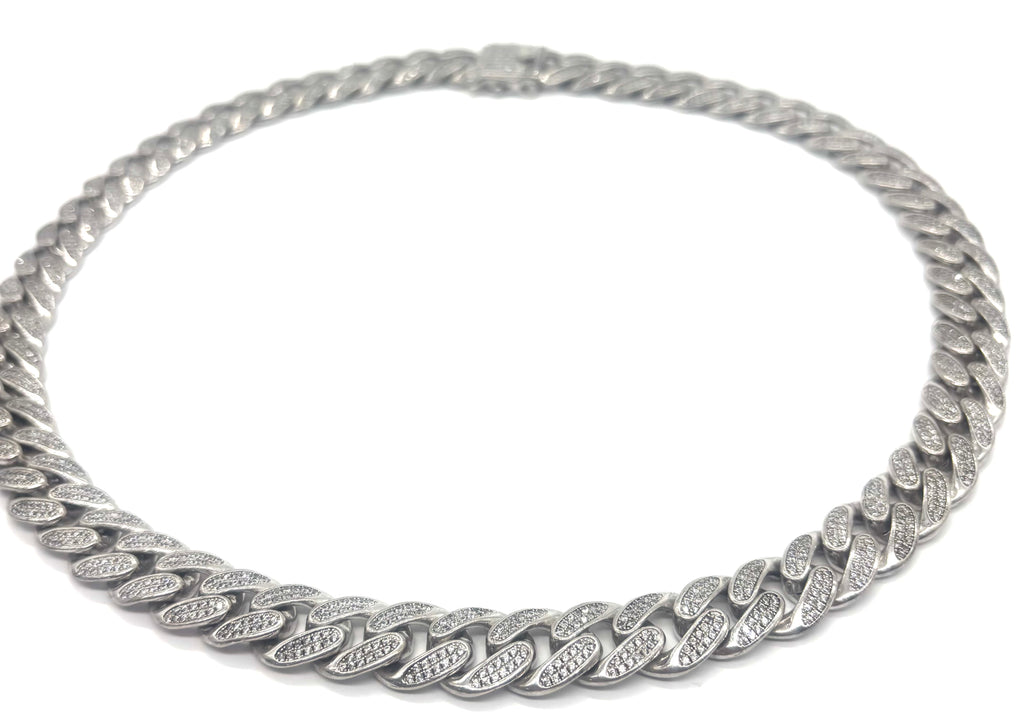 Silver chain necklace on a white background