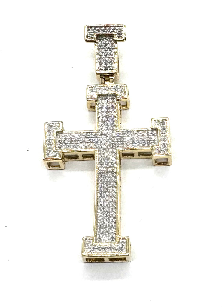 14k Diamond Pave Bar Cross Pendant