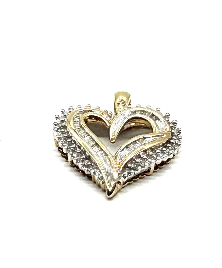 14k Yellow Gold Diamond Ribbon Heart Pendant top