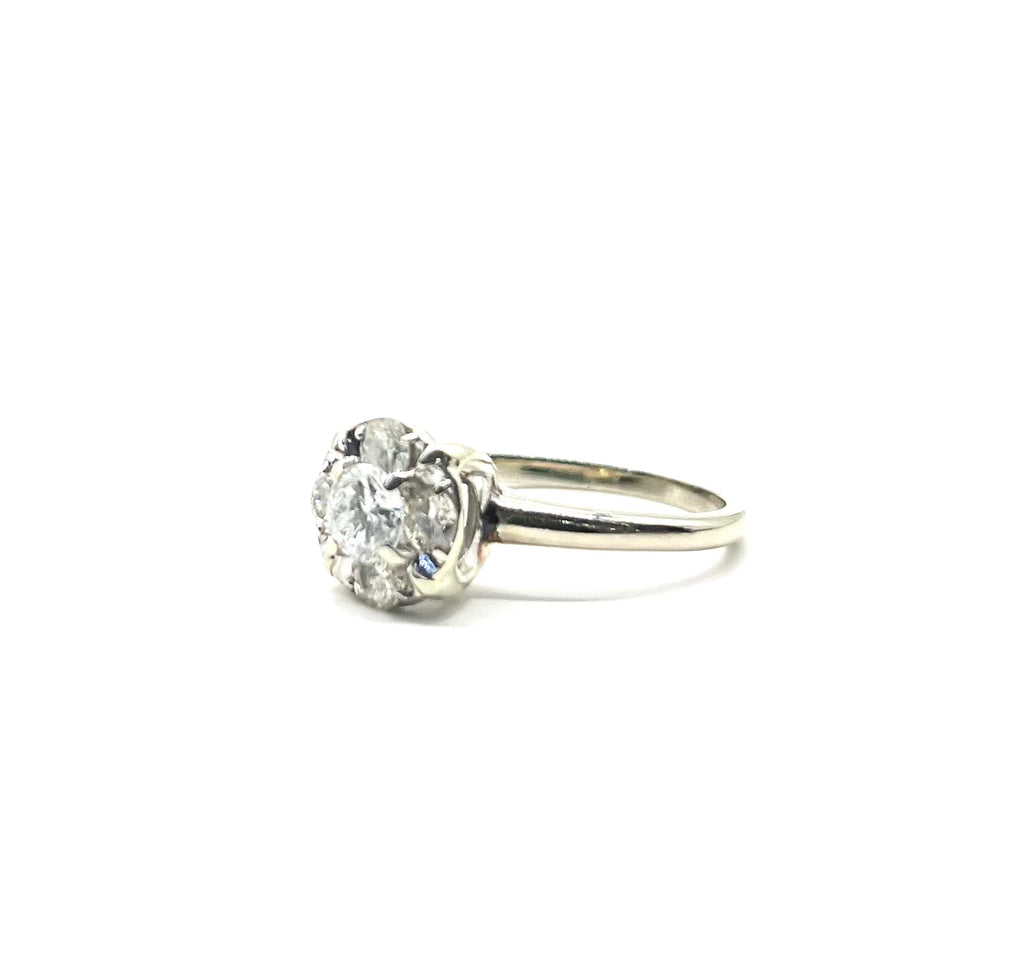 Vintage White Gold Diamond Cluster Ring side