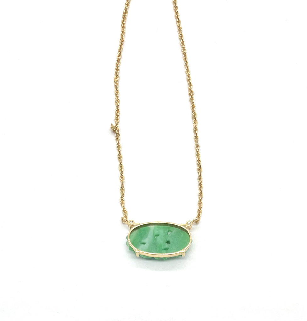 14k Carved Jade Bird Station Necklace back