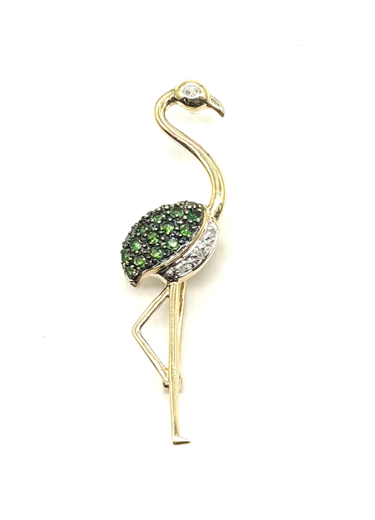 14k Tsavorite Garnet Flamingo Pendant/Pin