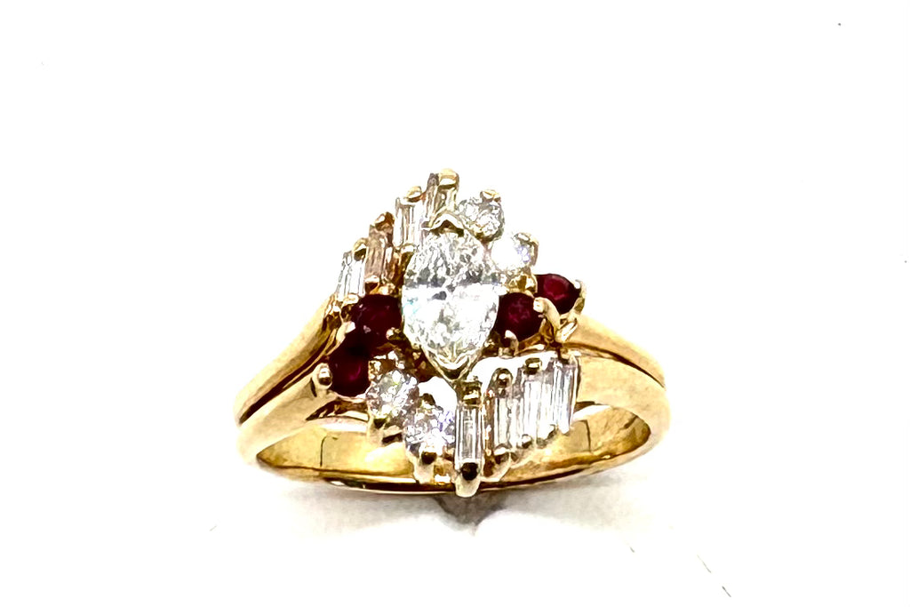 14k Yellow Gold Diamond and Ruby Ring