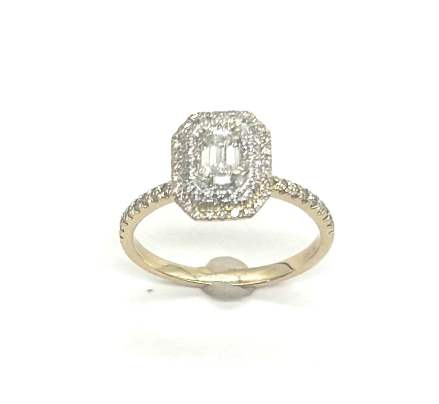 14k Emerald Cut Halo Ring front