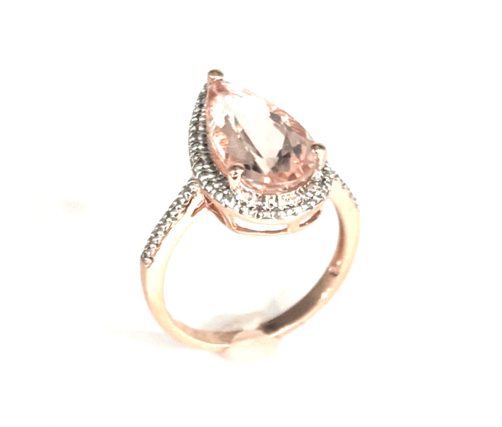 10k Rose Gold Morganite Pear Halo Ring angle