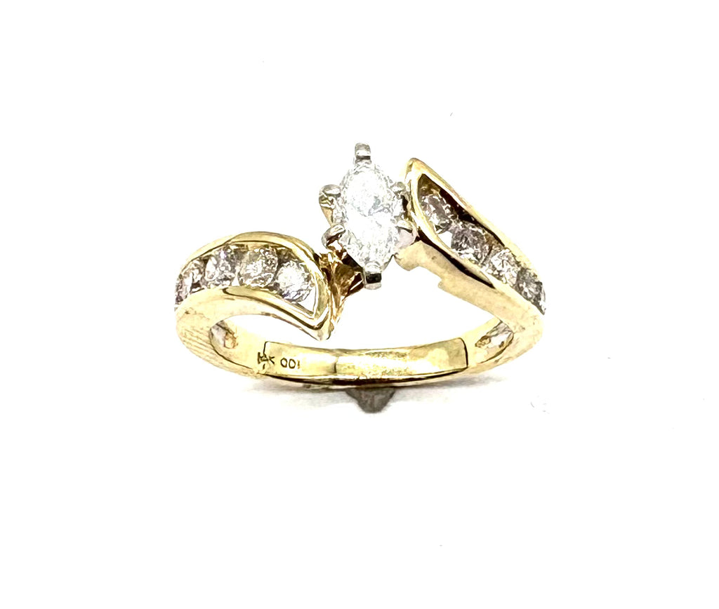 14k Yellow Gold Marquise Diamond Bypass Ring