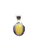 .925 Sterling Silver Oval Yellow African Meadow Stone Cable Frame Pendant Pendant with a yellow stone and silver frame on a white background