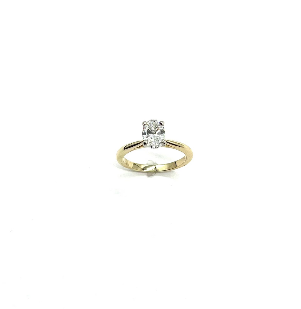 Gold ring with a diamond on a white background