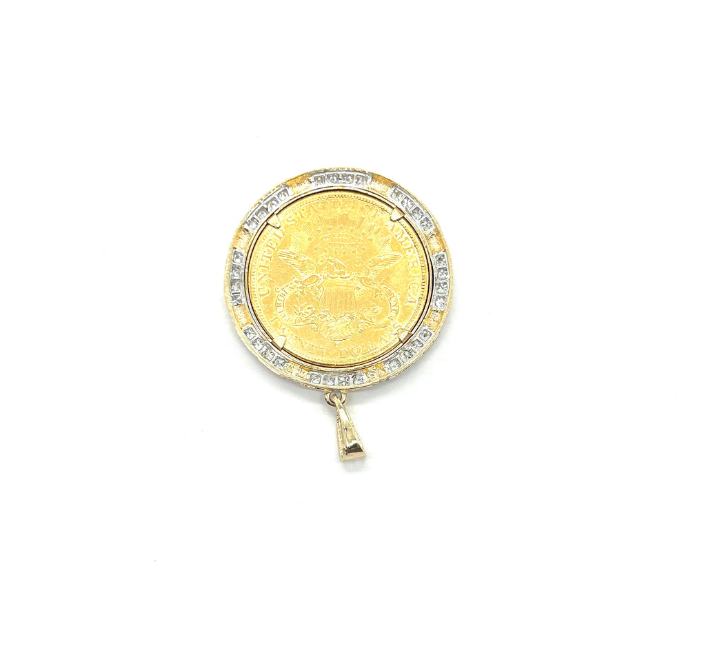 1894 $20 Gold Liberty Coin Pendant in 3ctw Diamond Bezel back