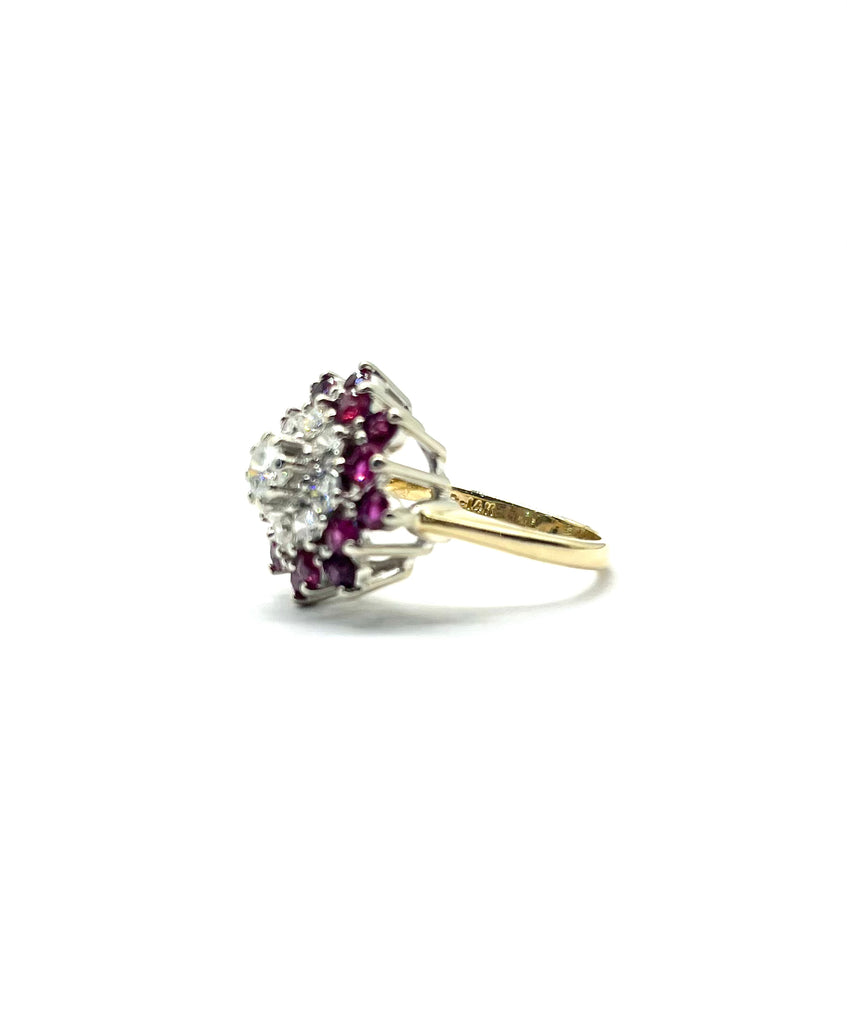 Vintage Diamond and Ruby Step Cluster Ring angle