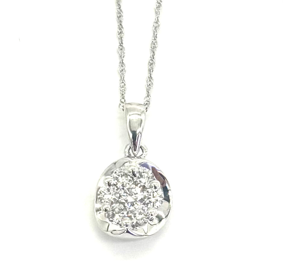 Diamond Flower Cluster Pendant Necklace