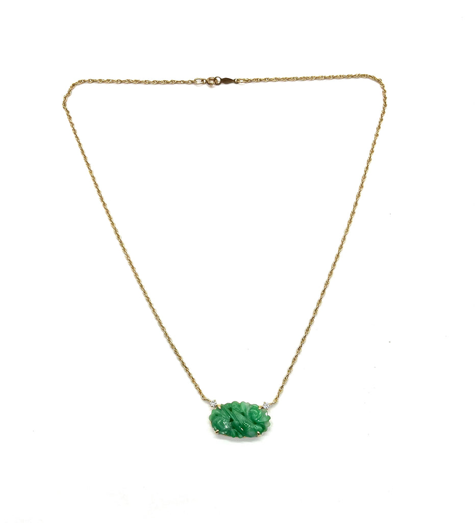 14k Carved Jade Bird Station Necklace