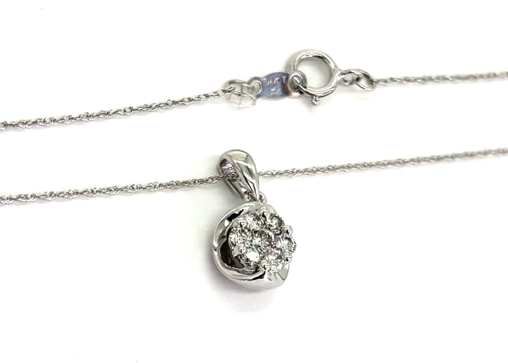 Diamond Flower Cluster Pendant Necklace close