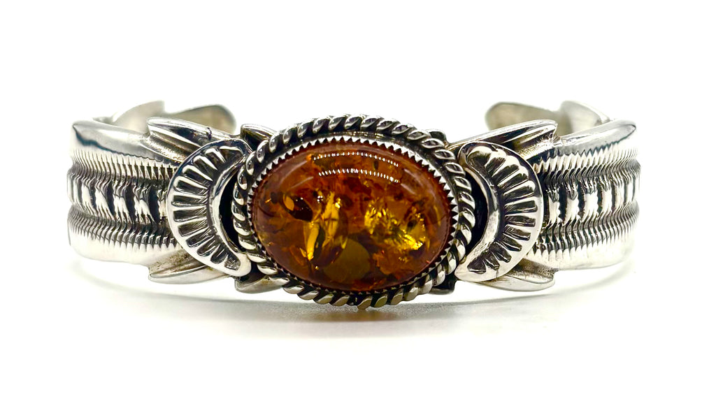 .925 Cuff Bracelet with Oval Amber Stone