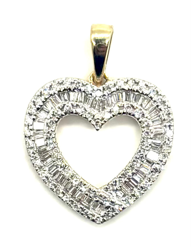 Heart-shaped diamond pendant on a white background