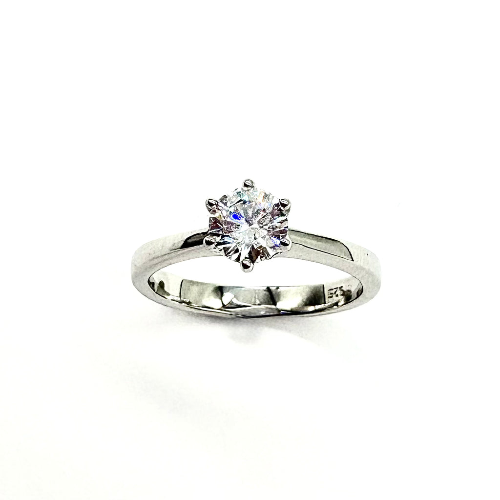 Sterling Silver CZ Round Solitaire 6-Prong Ring