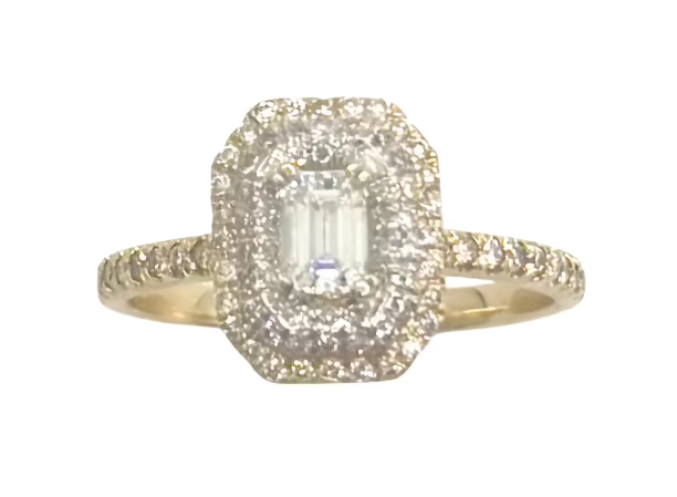 14k Emerald Cut Halo Ring