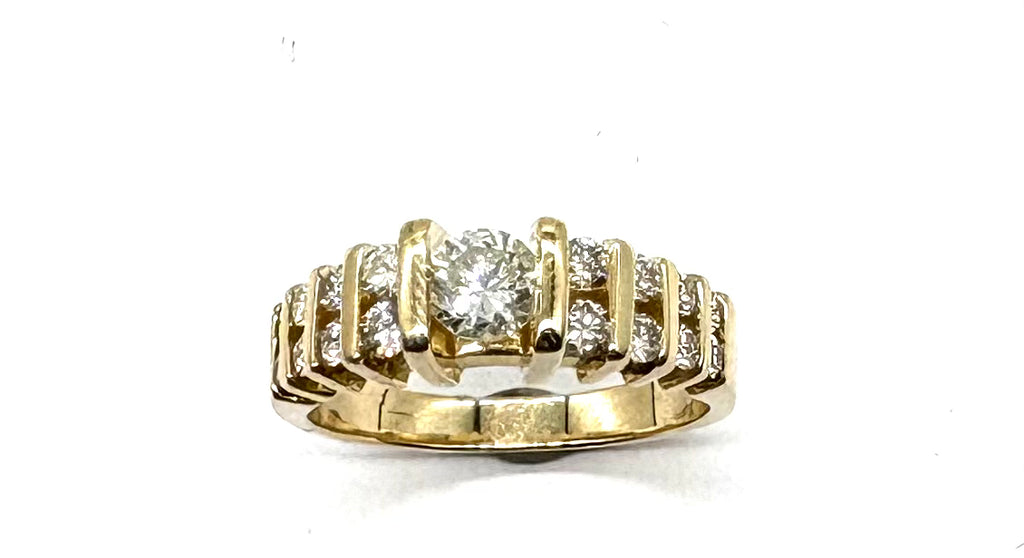 14k Yellow Gold Diamond Tension Bar Ring