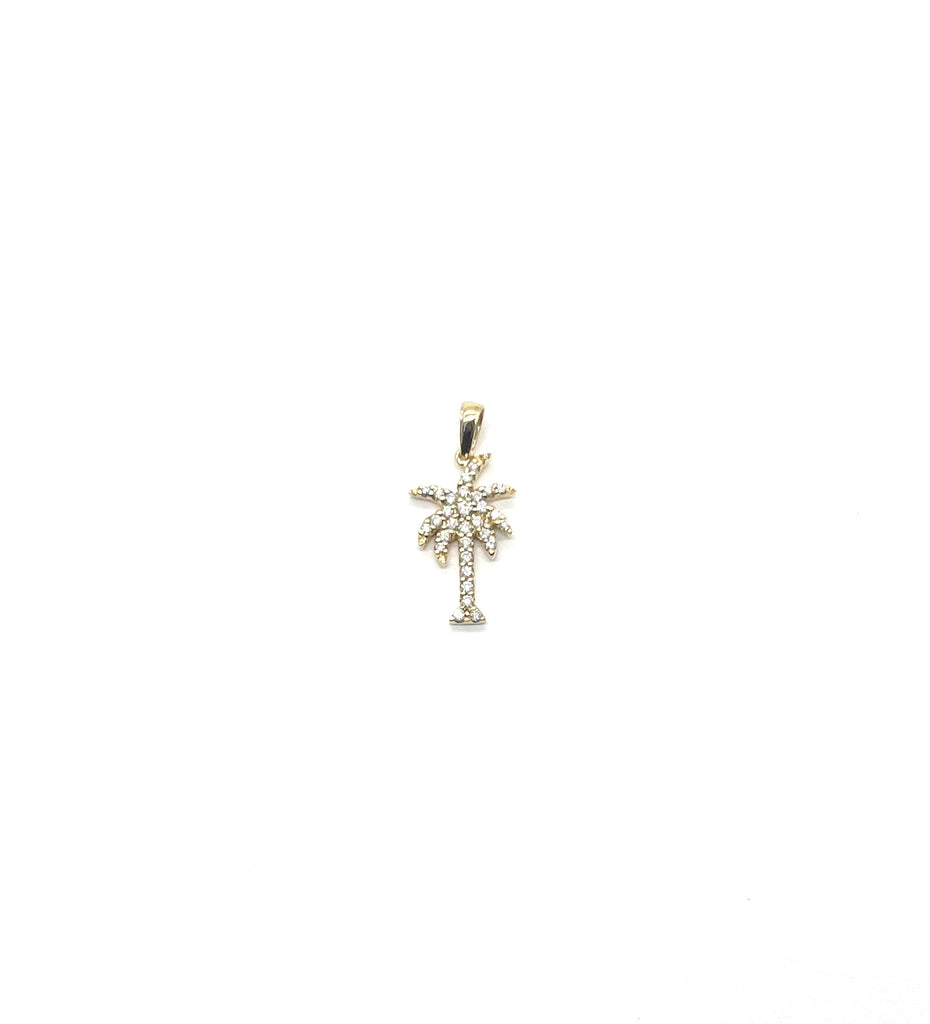 Gold palm tree pendant on a white background
