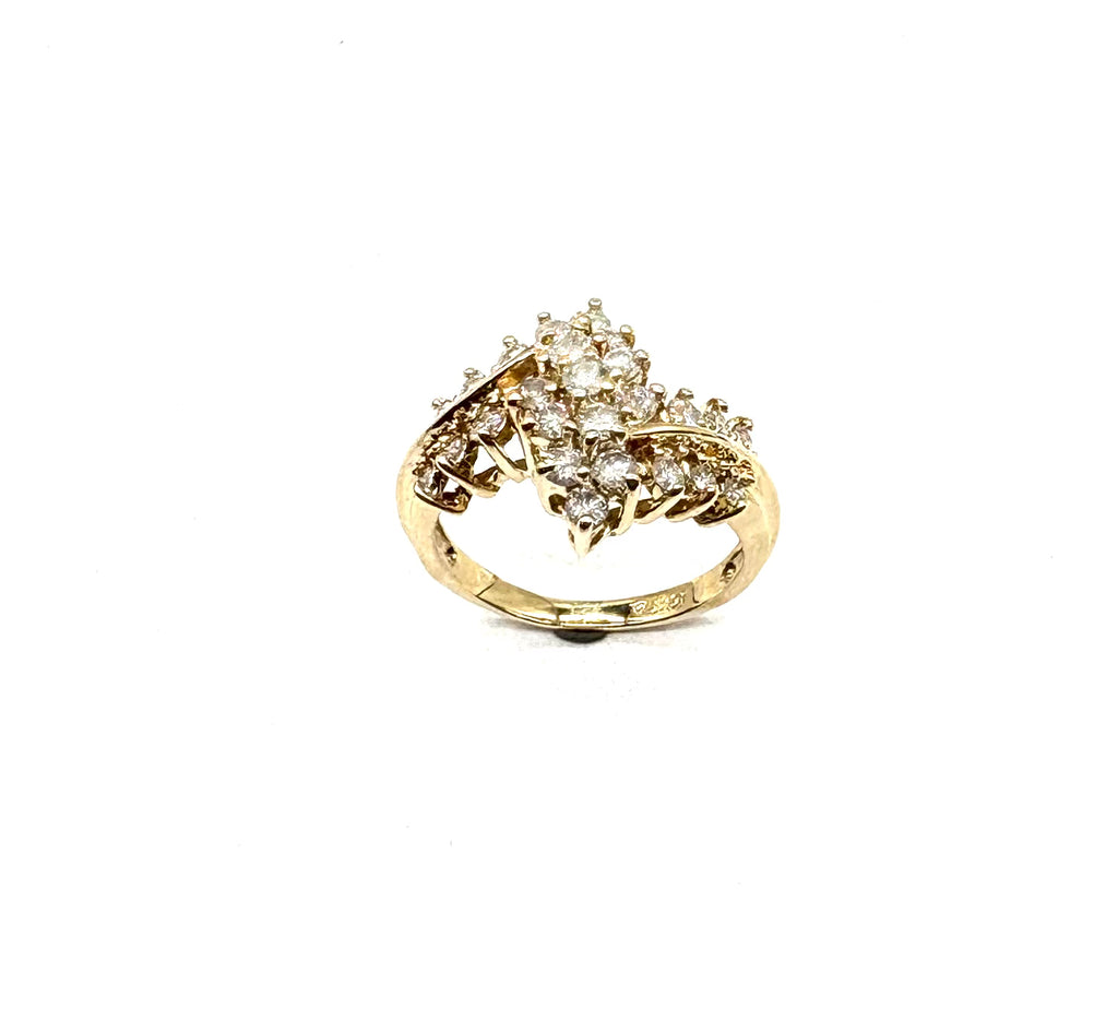 14k Yellow Gold Diamond Bypass Cluster Ring